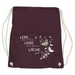Turnbeutel "Lebe Liebe Lache" bordeaux
