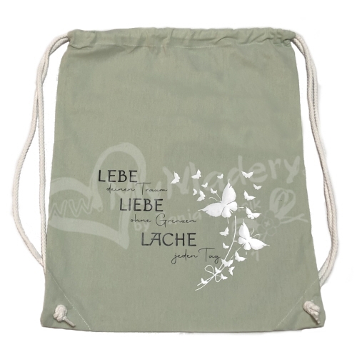 (Bild für) Turnbeutel "Lebe Liebe Lache" mint - zum Schließen ins Bild klicken